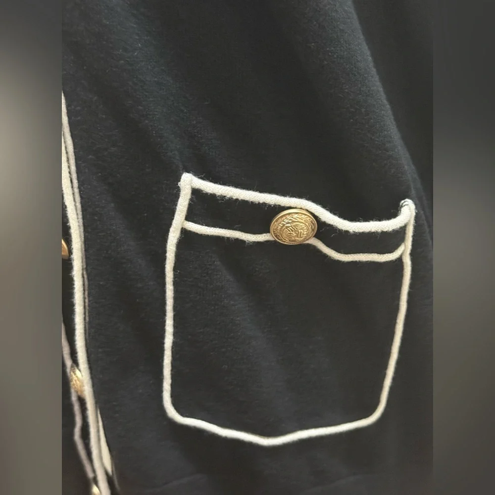 L'AGENCE. Black & White Ronny Piped Wool and Cotton Cardigan. Size Medium. - Picture 7 of 10